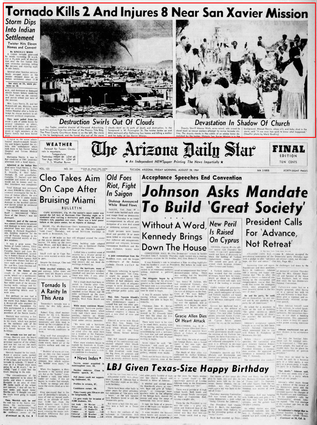 Aug. 28, 1964: Tornado in Pima County
